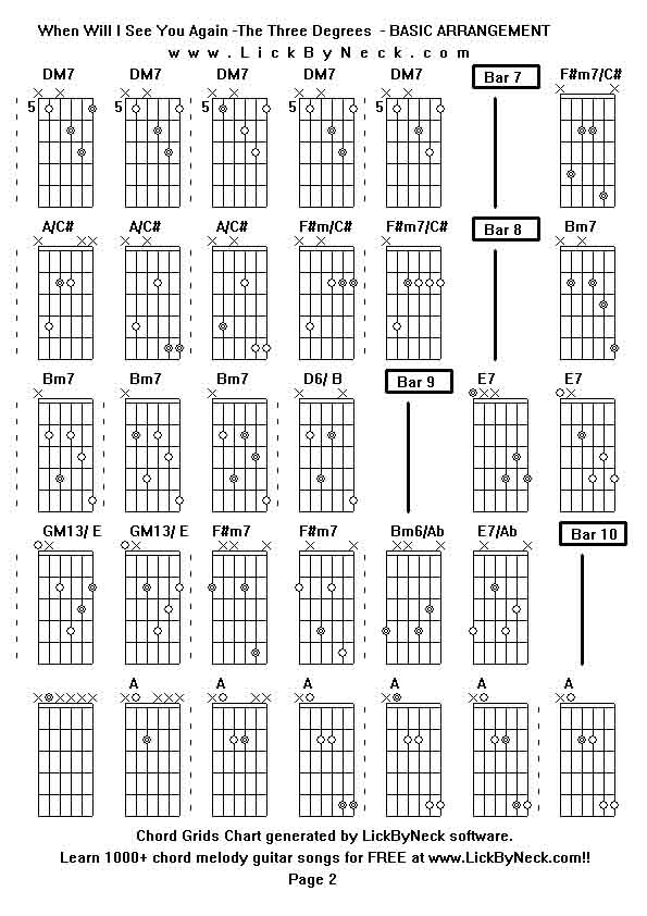 Chord Grids Chart of chord melody fingerstyle guitar song-When Will I See You Again -The Three Degrees  - BASIC ARRANGEMENT,generated by LickByNeck software.